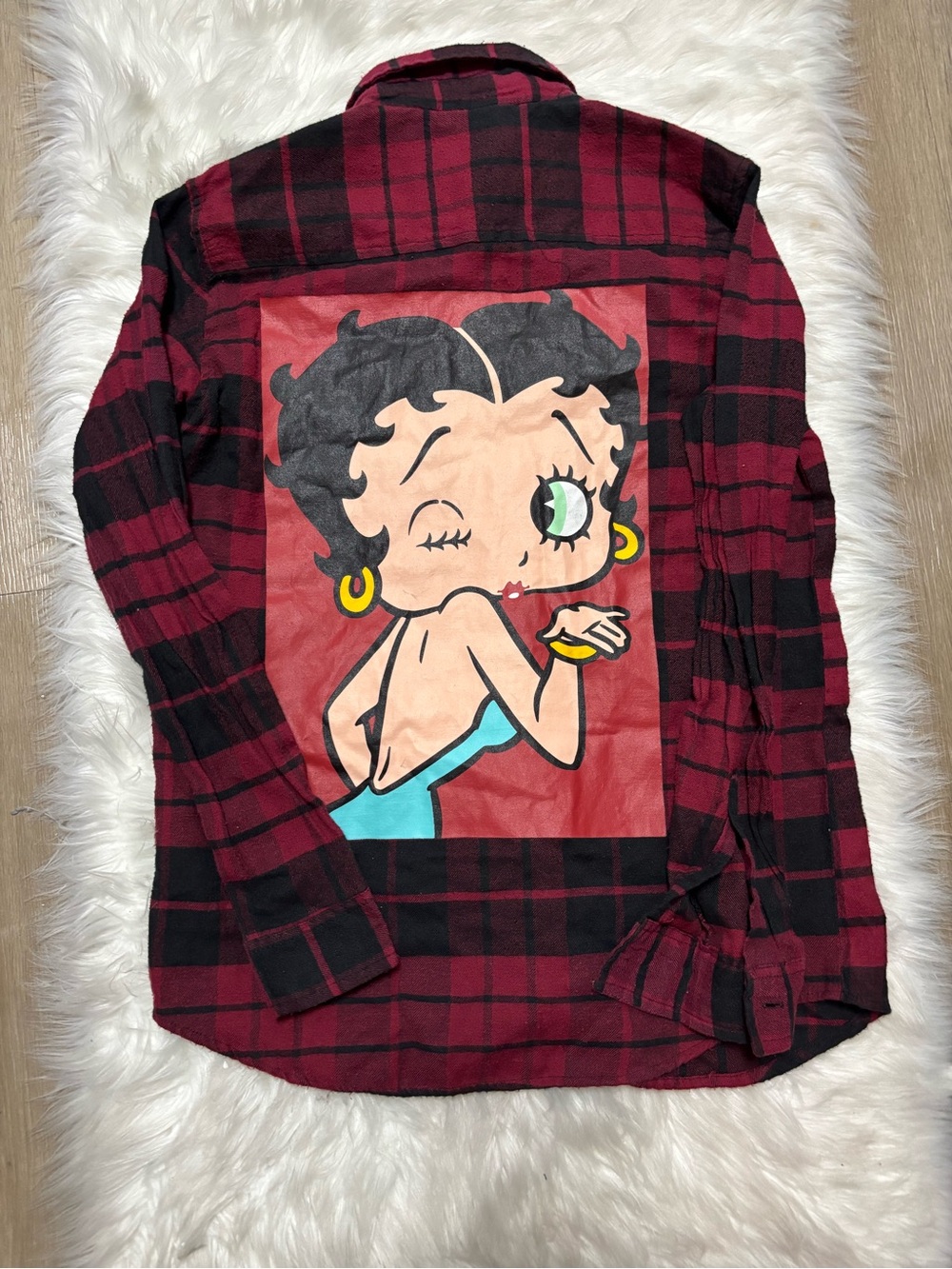 Betty Boop Red and Black Plaid Button-Up Shirt